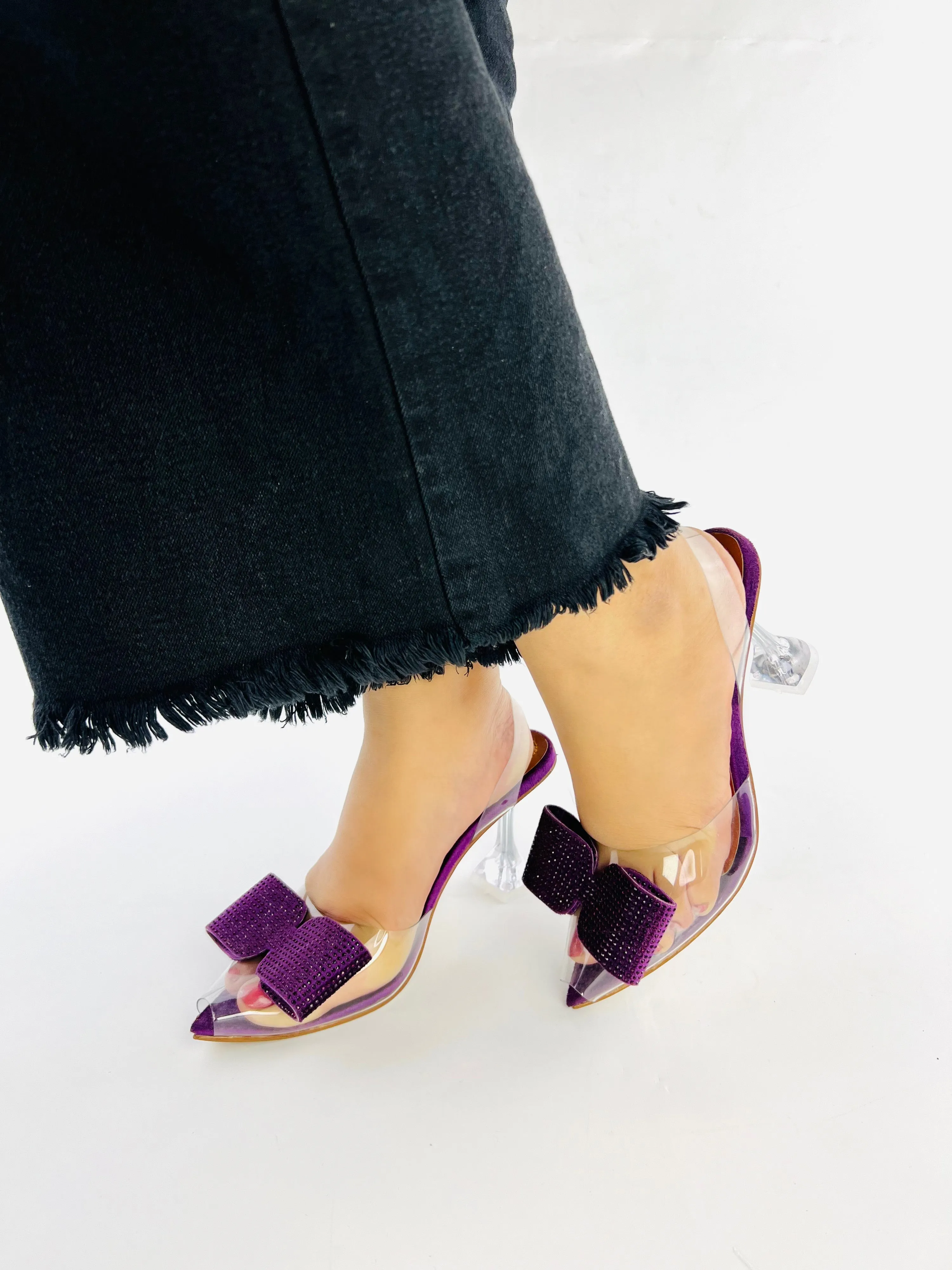 Purple Romeo Rhinestone Embellished Bow Slingback Heel