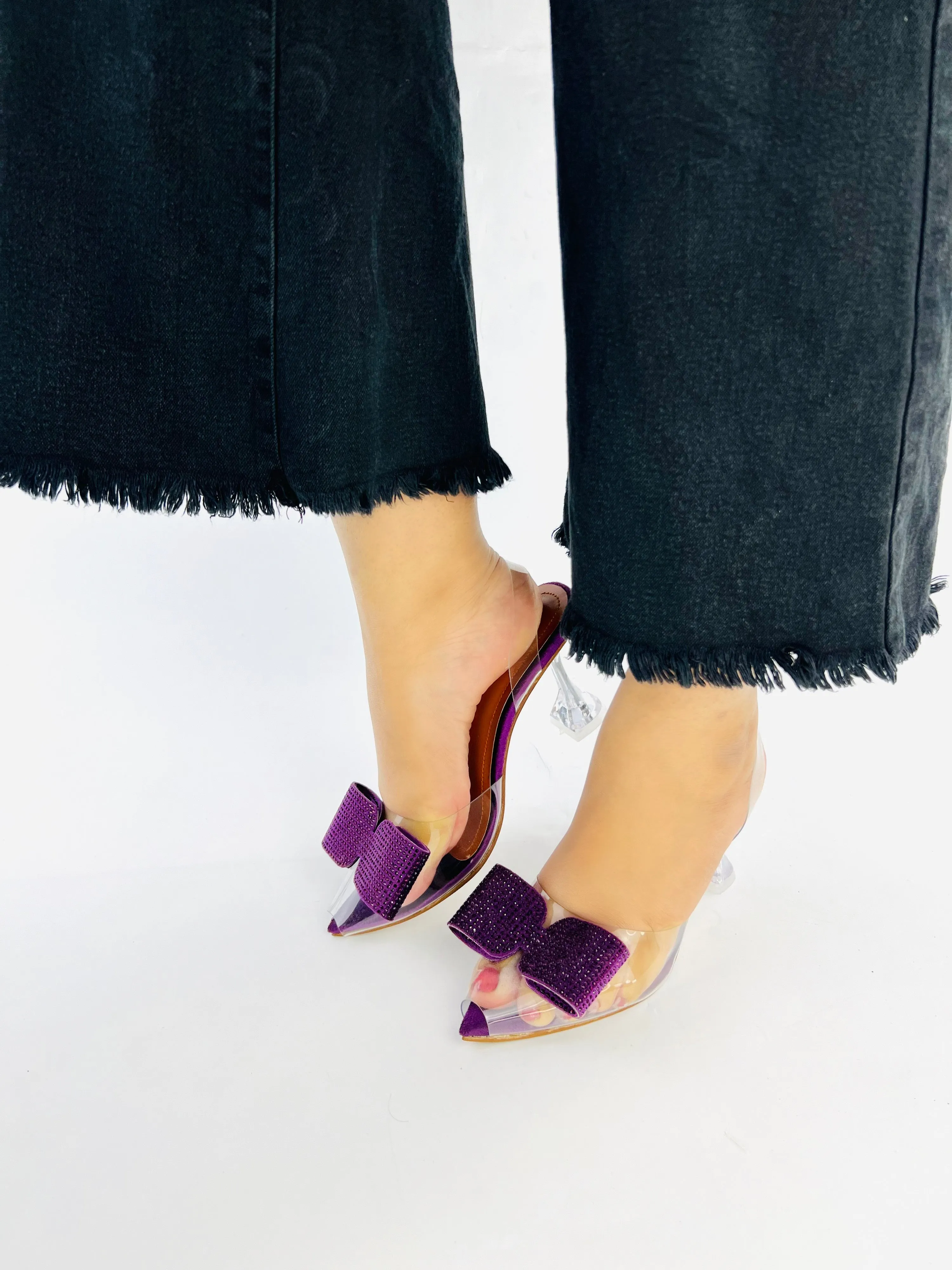 Purple Romeo Rhinestone Embellished Bow Slingback Heel