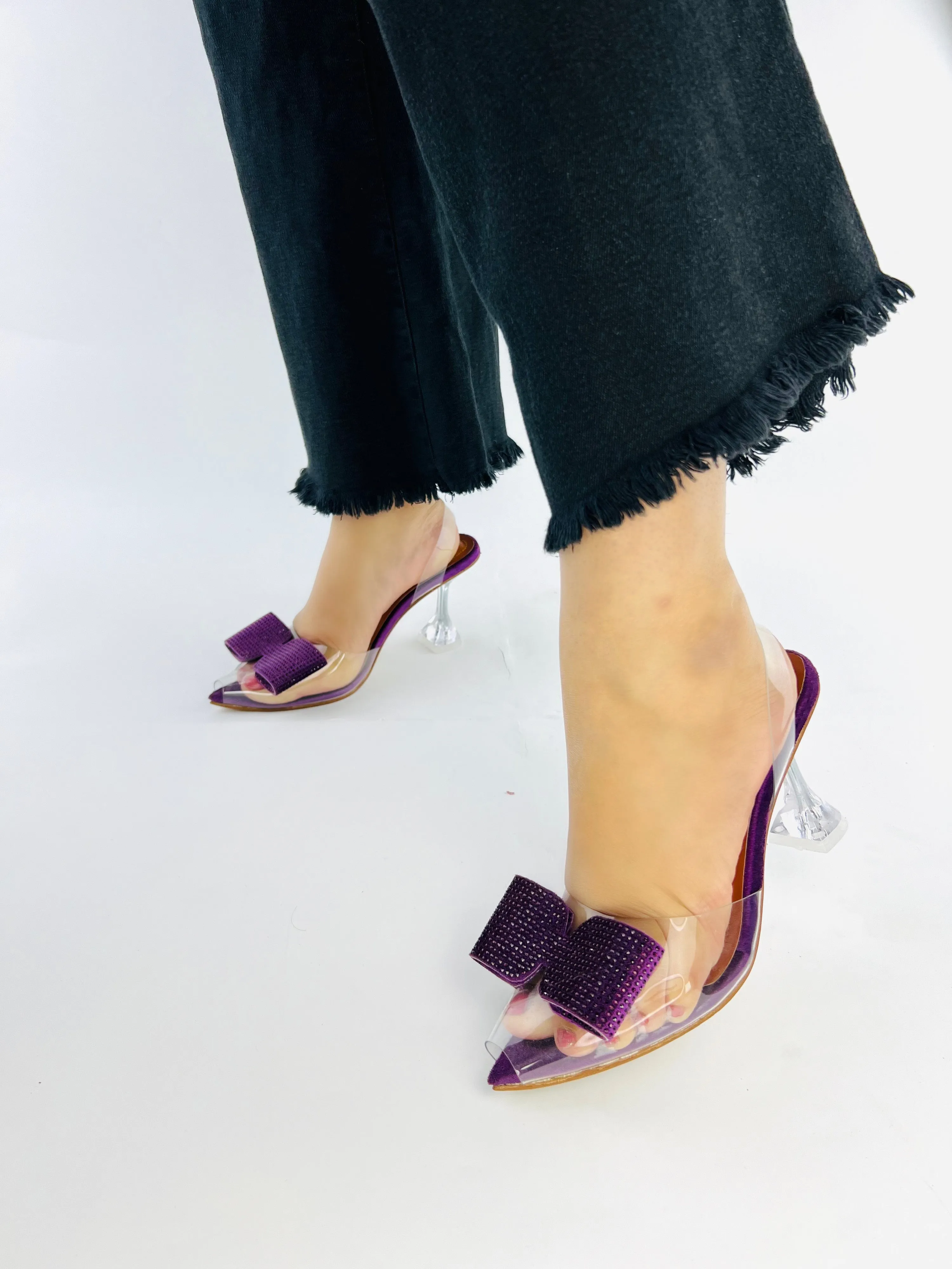 Purple Romeo Rhinestone Embellished Bow Slingback Heel