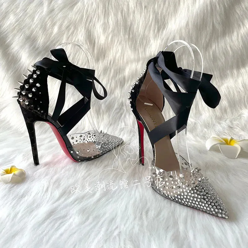 Ribbon PVC transparent Rhinestone Fine Heels