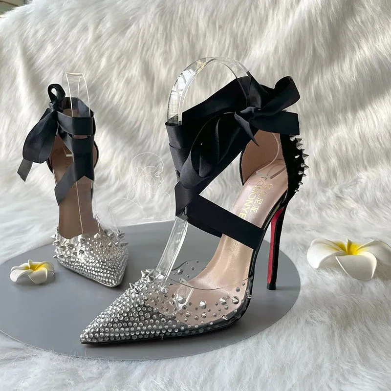 Ribbon PVC transparent Rhinestone Fine Heels