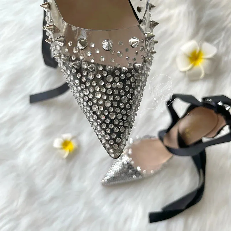 Ribbon PVC transparent Rhinestone Fine Heels