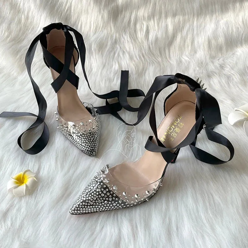 Ribbon PVC transparent Rhinestone Fine Heels