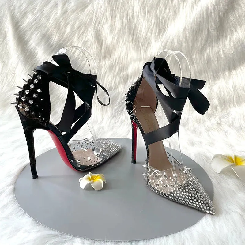 Ribbon PVC transparent Rhinestone Fine Heels