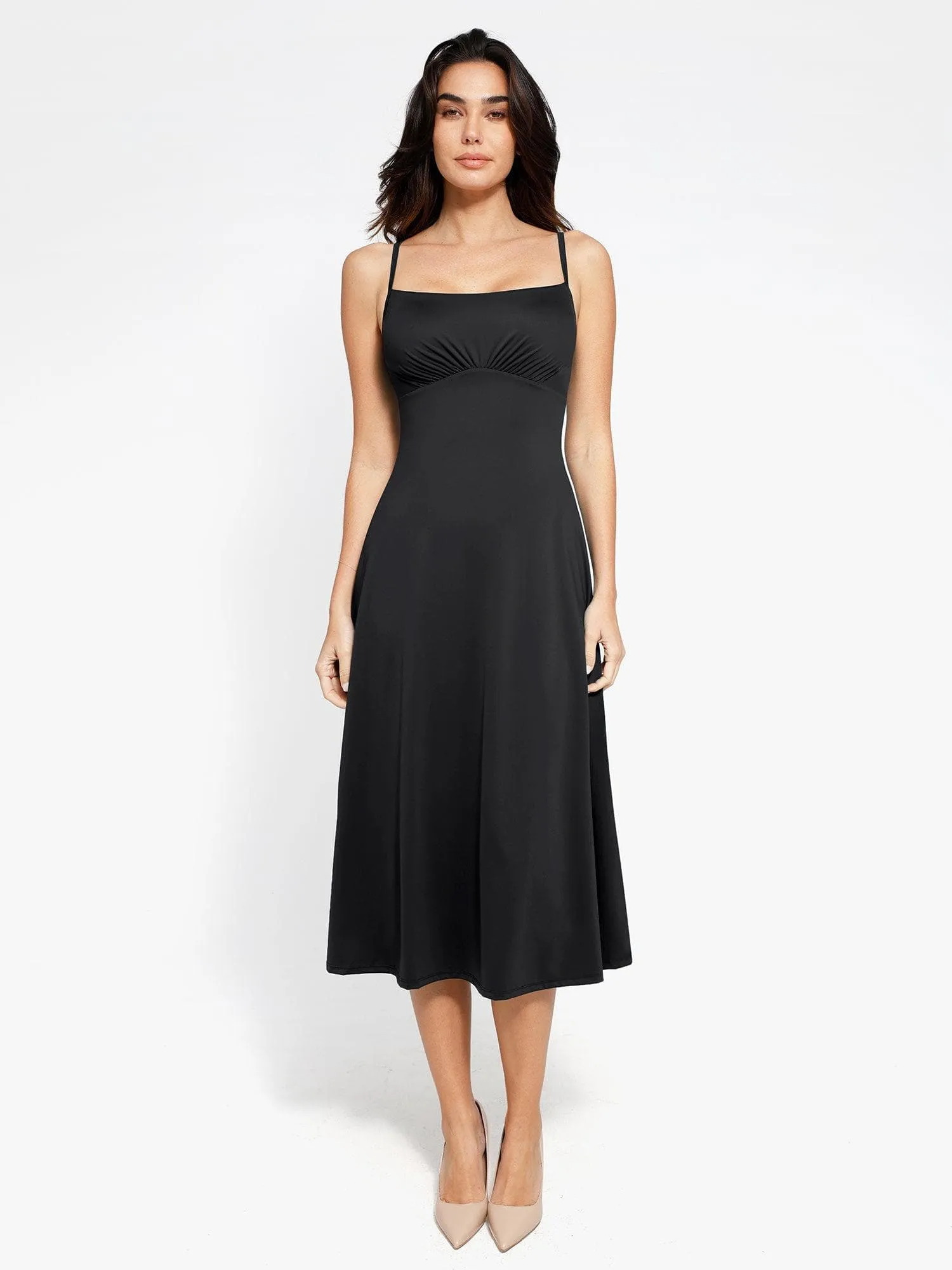 Shapewear Built-In Sculpting A-Line Midi Slip Dress