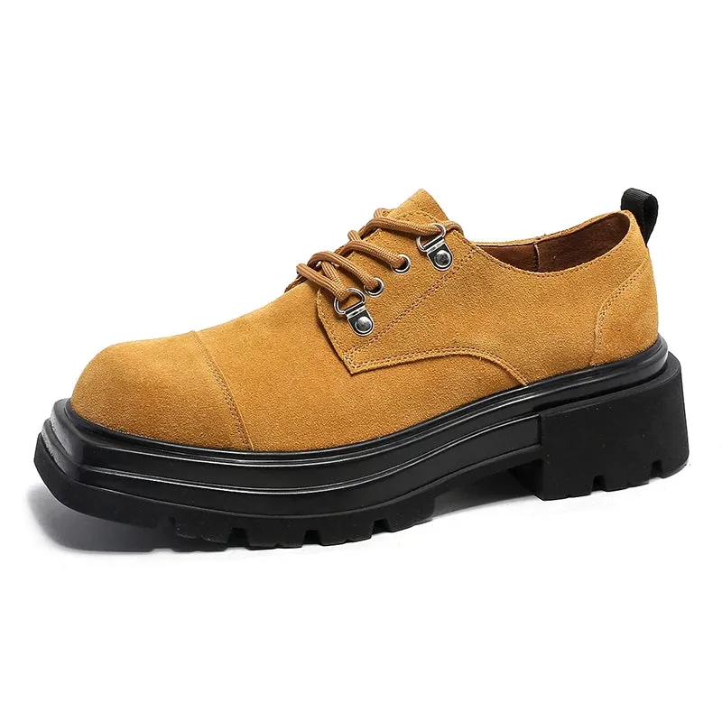 Sohiwoo Autumn Fashion Men Casual Business Oxfords Male Suede Leather Formal Dress Shoes Handsome Double Platform Derby Shoes