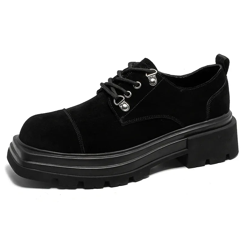 Sohiwoo Autumn Fashion Men Casual Business Oxfords Male Suede Leather Formal Dress Shoes Handsome Double Platform Derby Shoes
