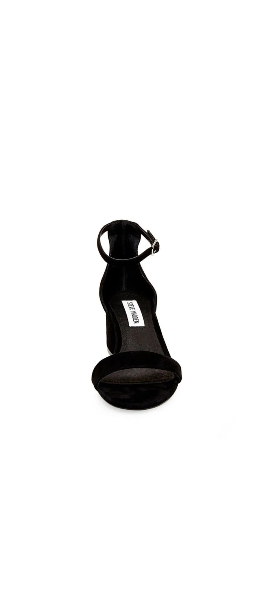 Steve Madden Irenee Black Suede Two Piece Open Toe Ankle Strap Block Heel Sandal