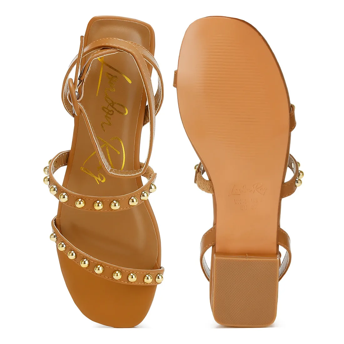 Studded Ankle Strap Flat Sandals