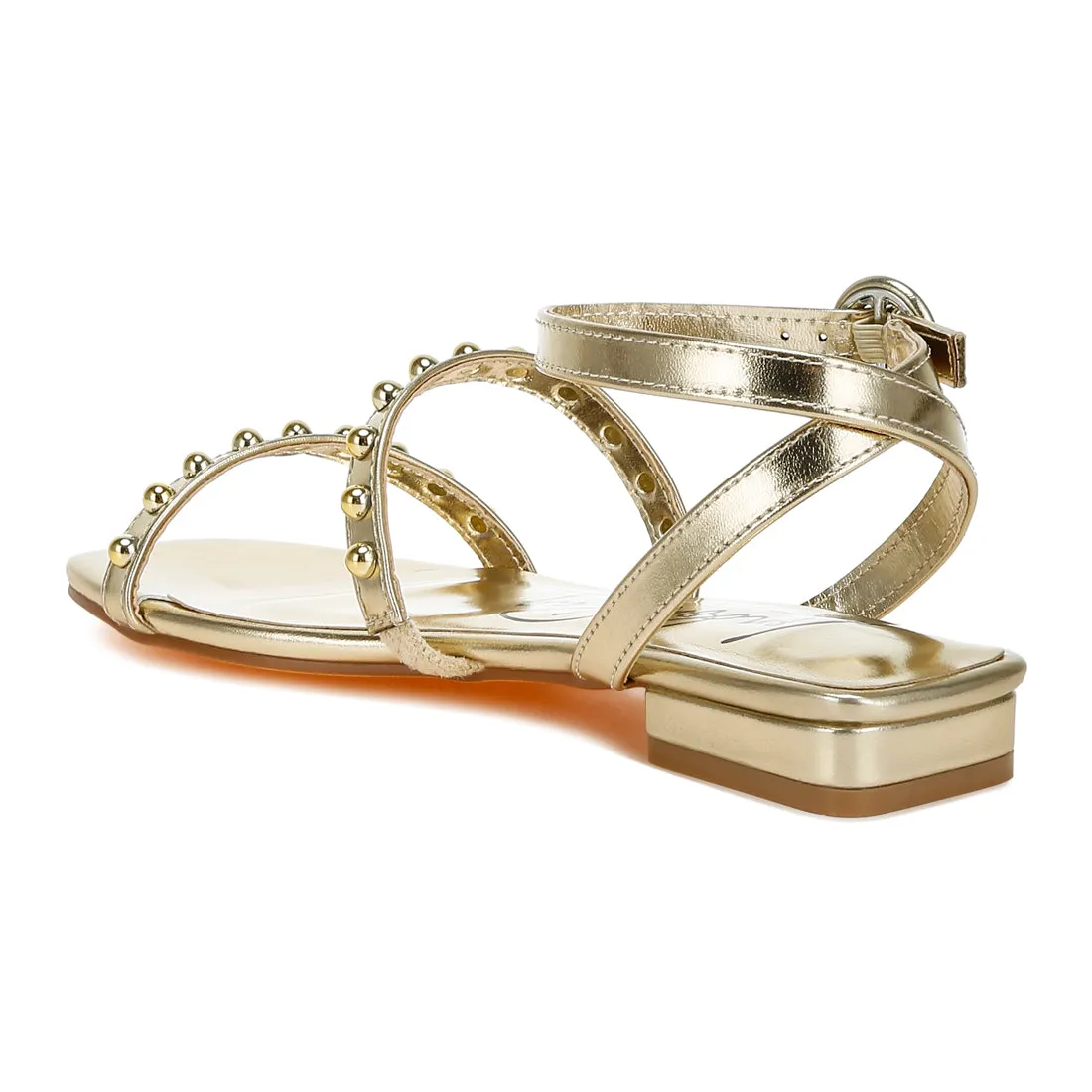 Studded Ankle Strap Flat Sandals