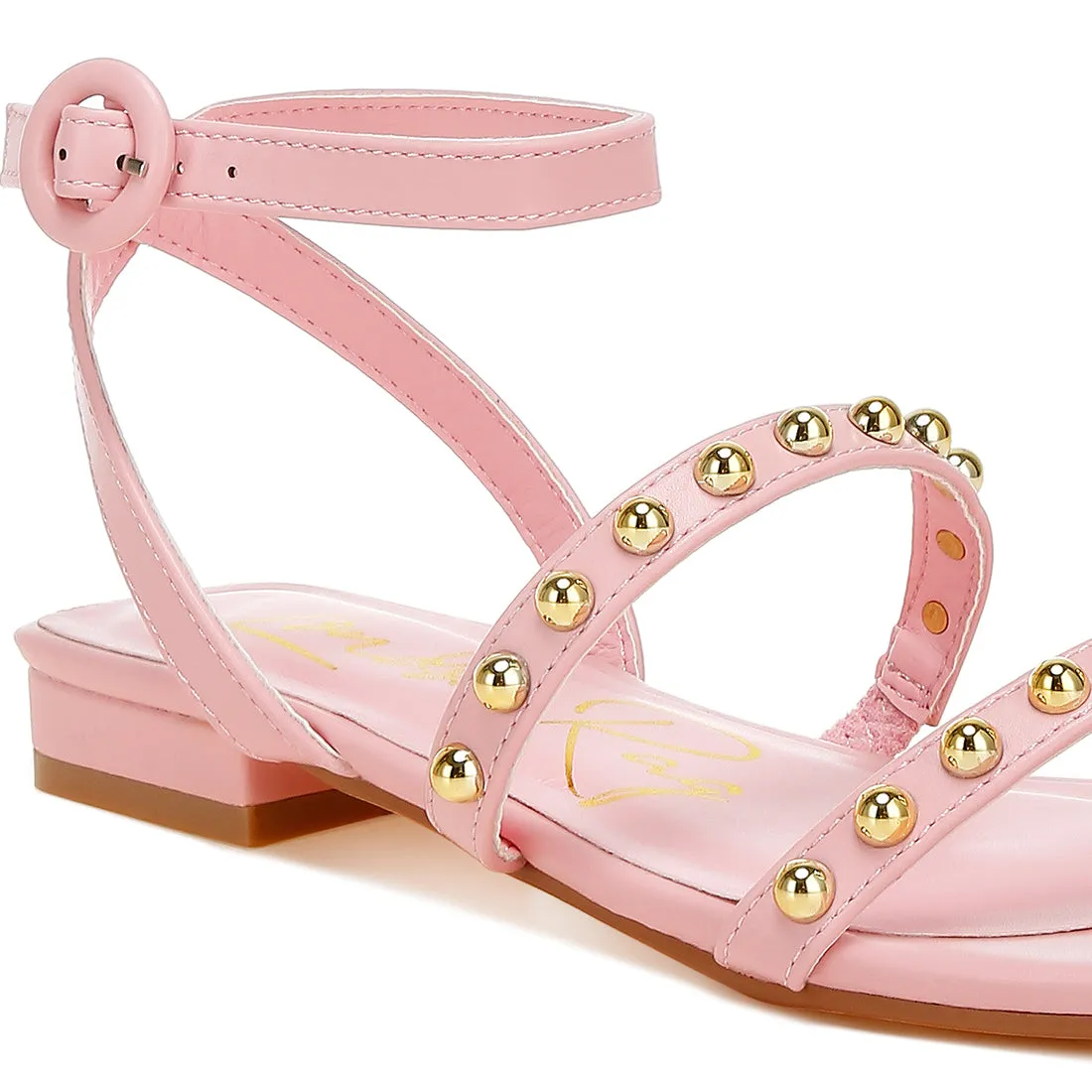 Studded Ankle Strap Flat Sandals