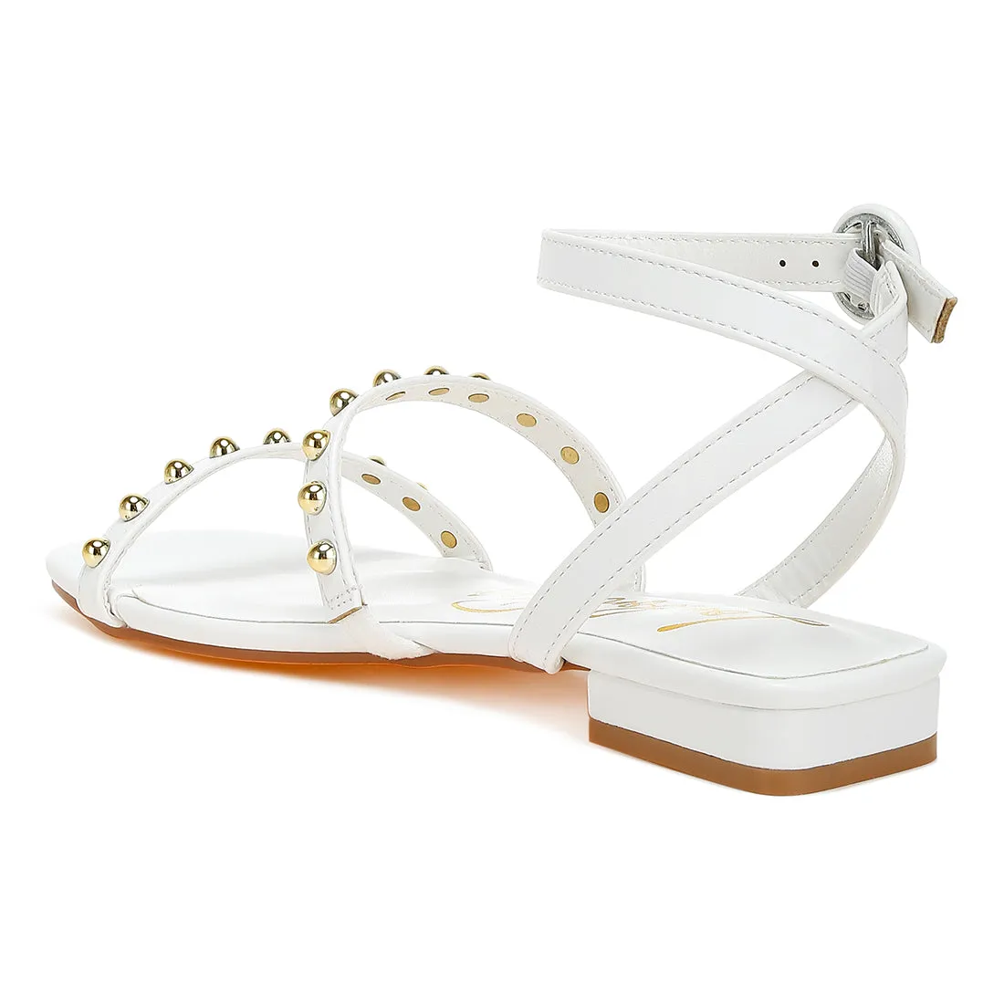 Studded Ankle Strap Flat Sandals