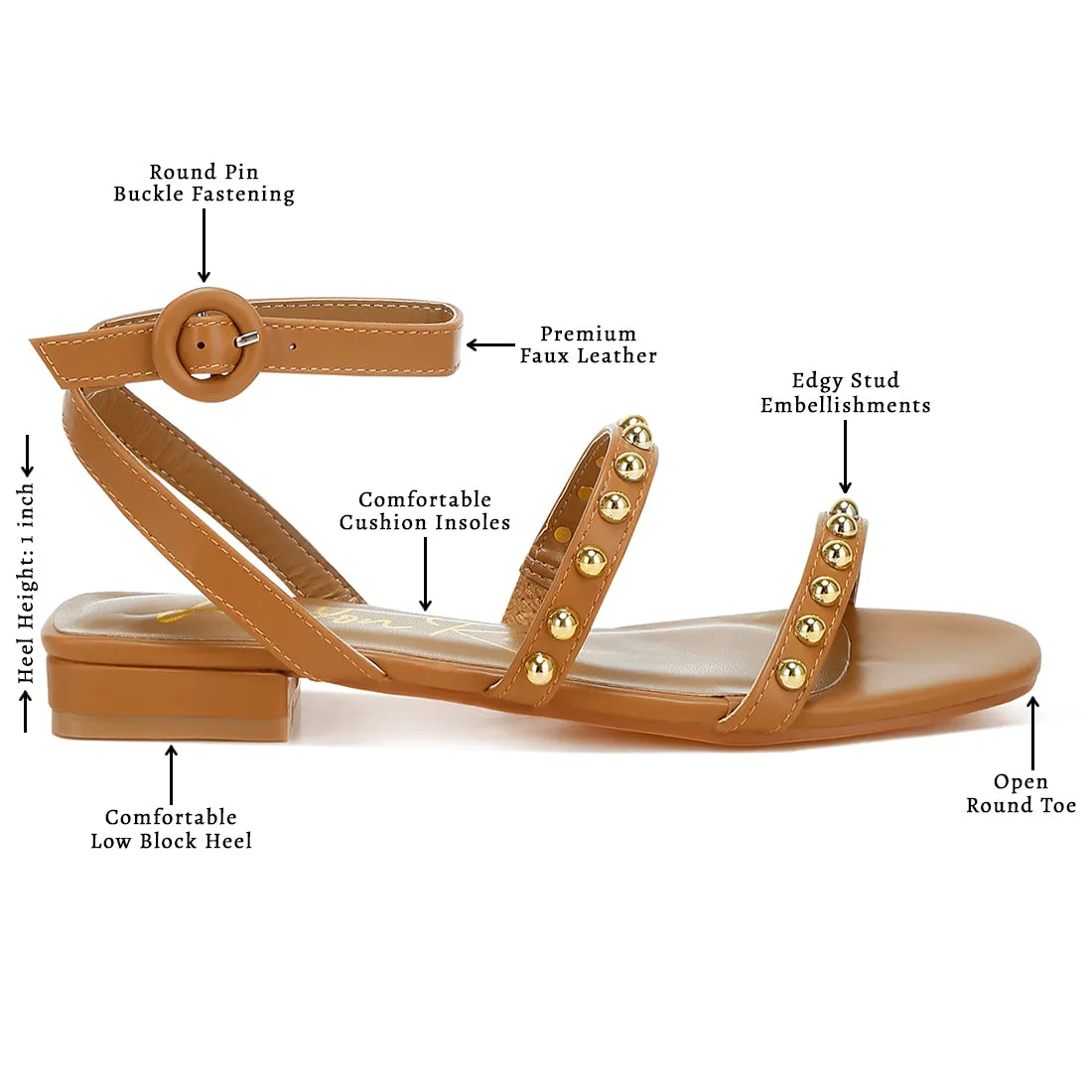 Studded Ankle Strap Flat Sandals