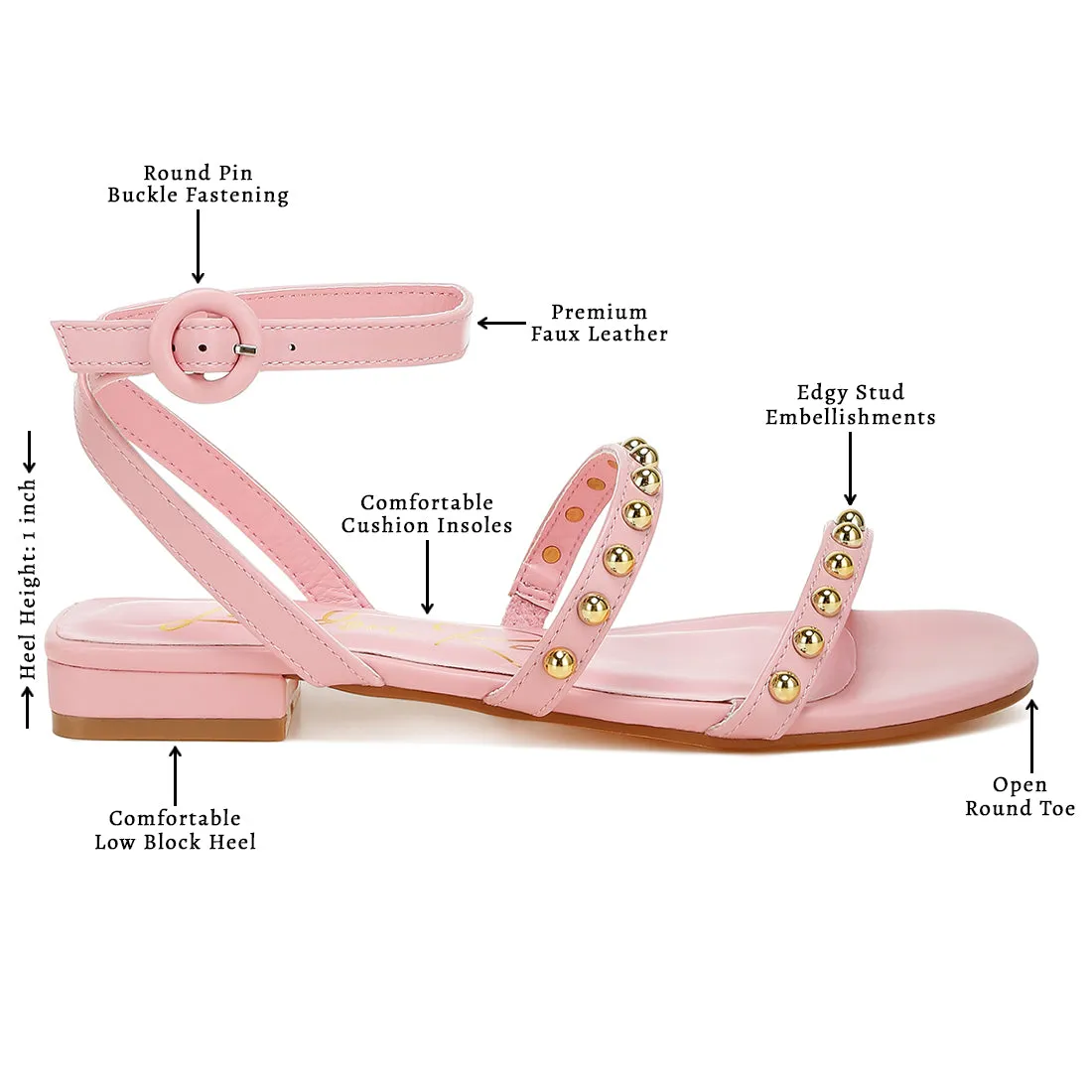 Studded Ankle Strap Flat Sandals