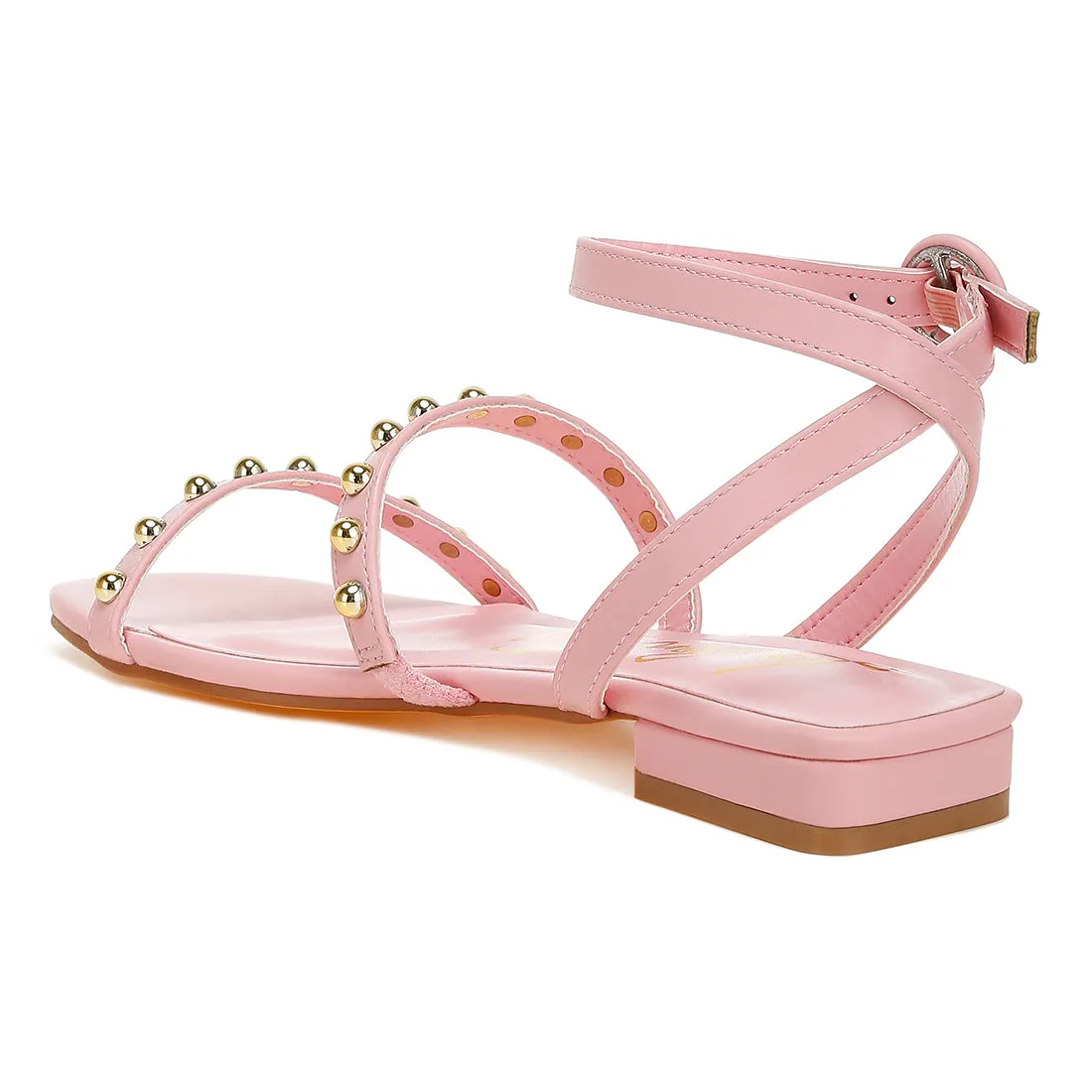 Studded Ankle Strap Flat Sandals