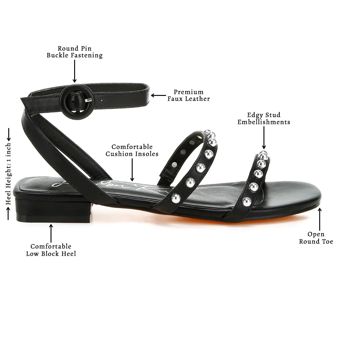 Studded Ankle Strap Flat Sandals