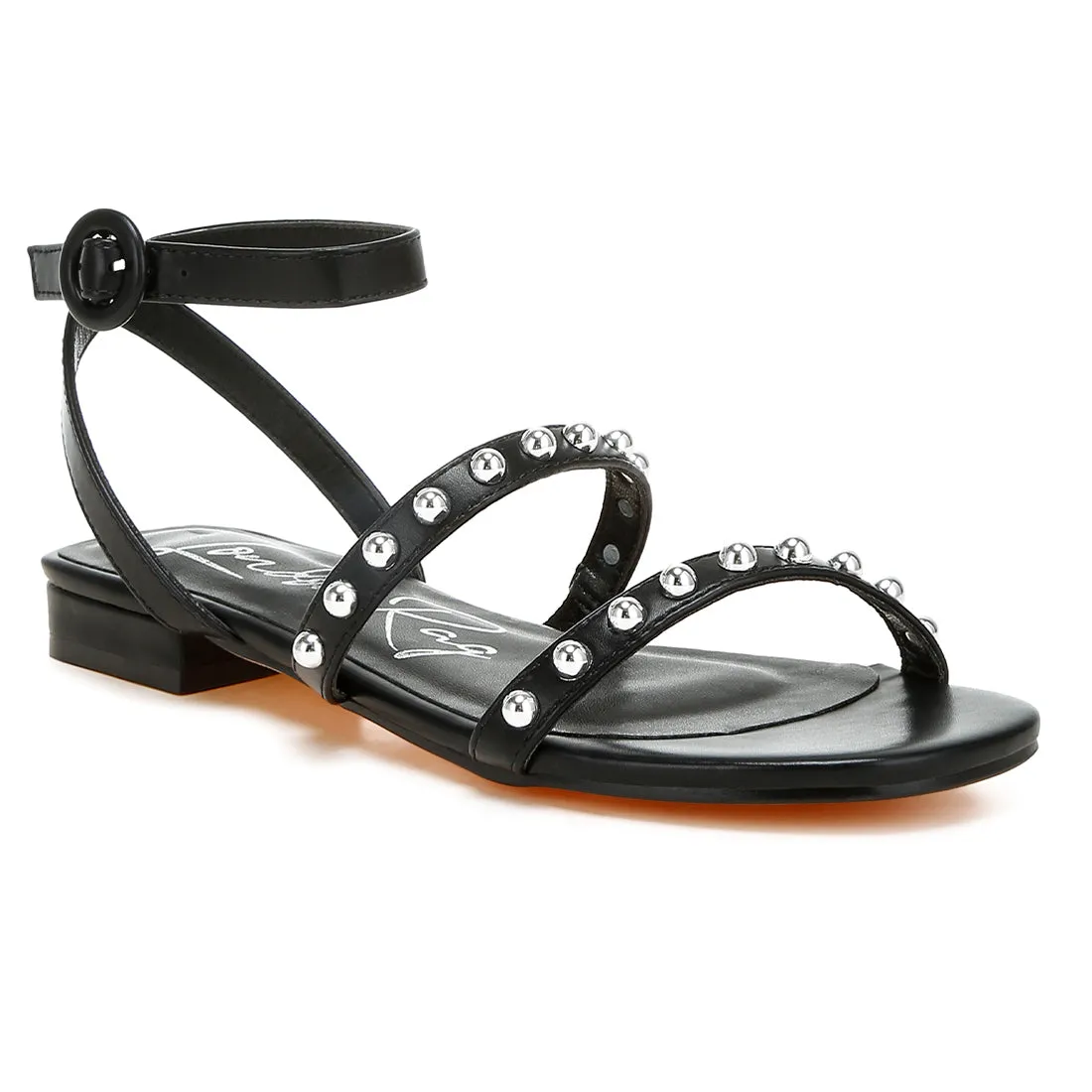 Studded Ankle Strap Flat Sandals