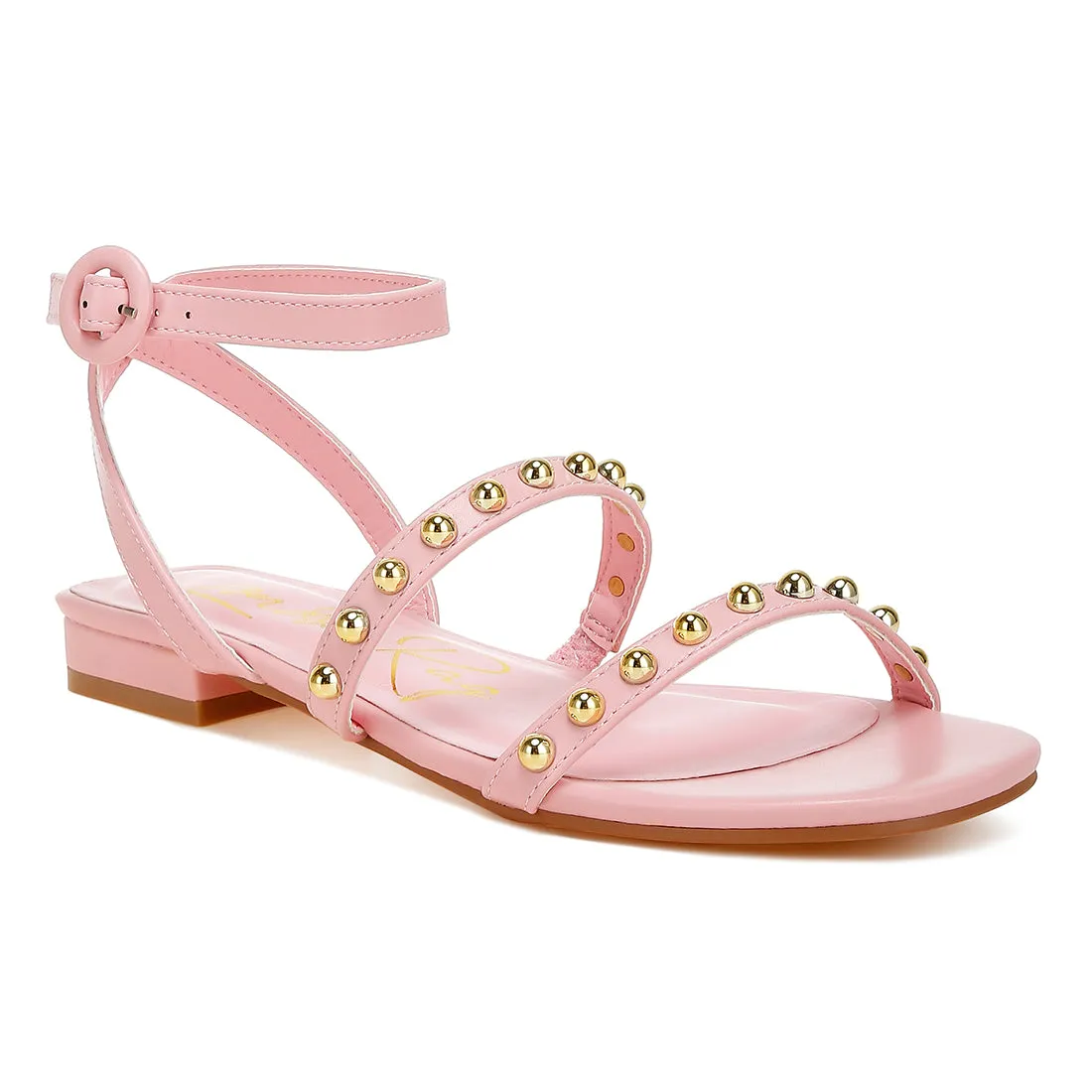 Studded Ankle Strap Flat Sandals