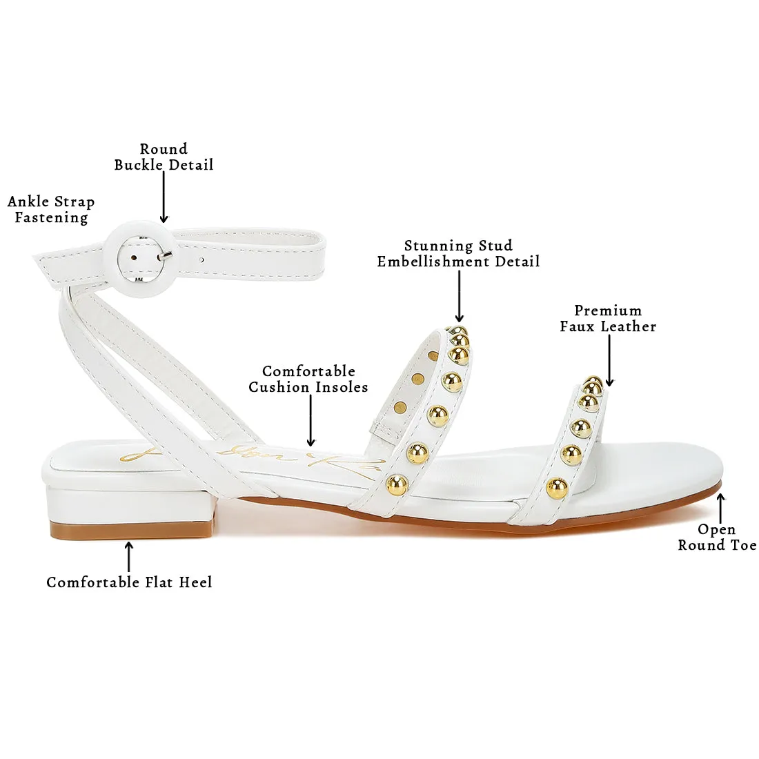 Studded Ankle Strap Flat Sandals