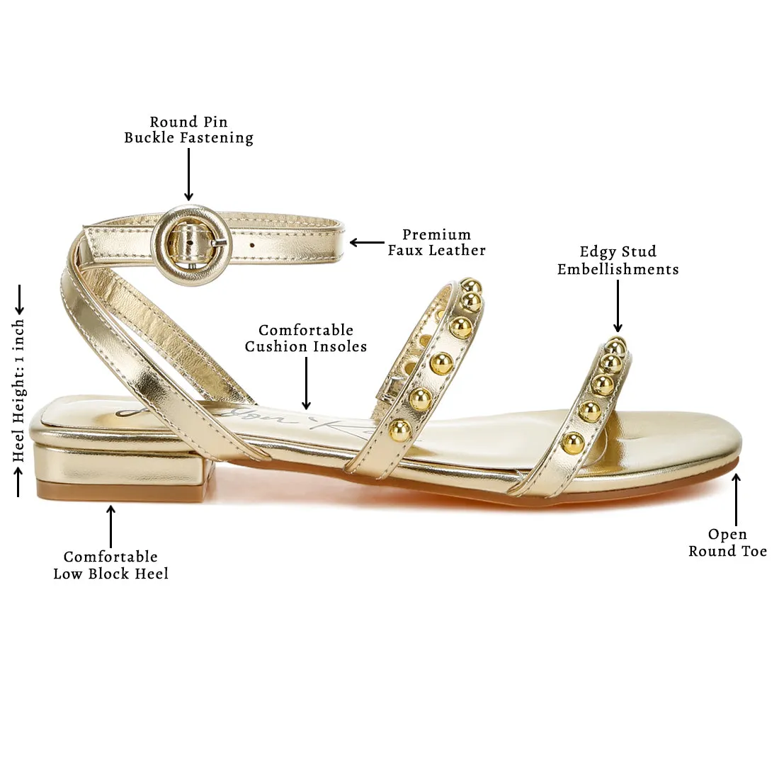 Studded Ankle Strap Flat Sandals