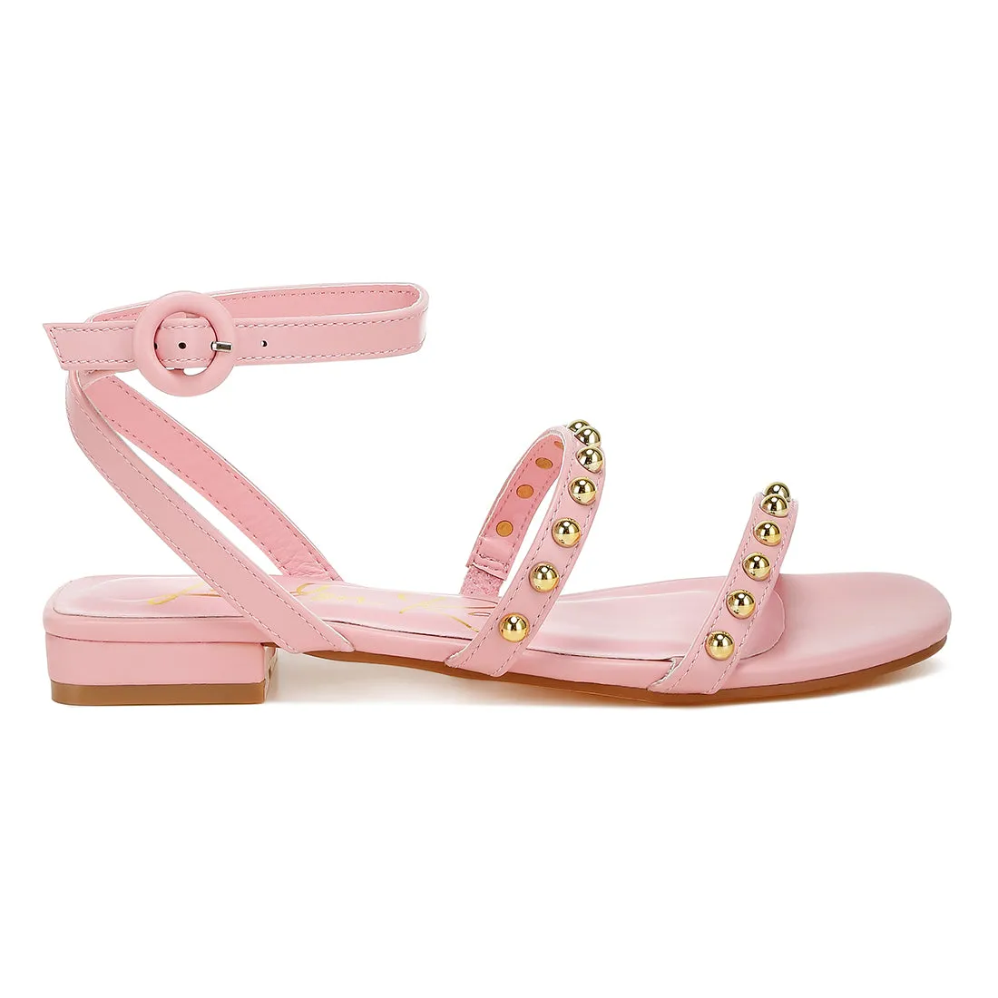 Studded Ankle Strap Flat Sandals