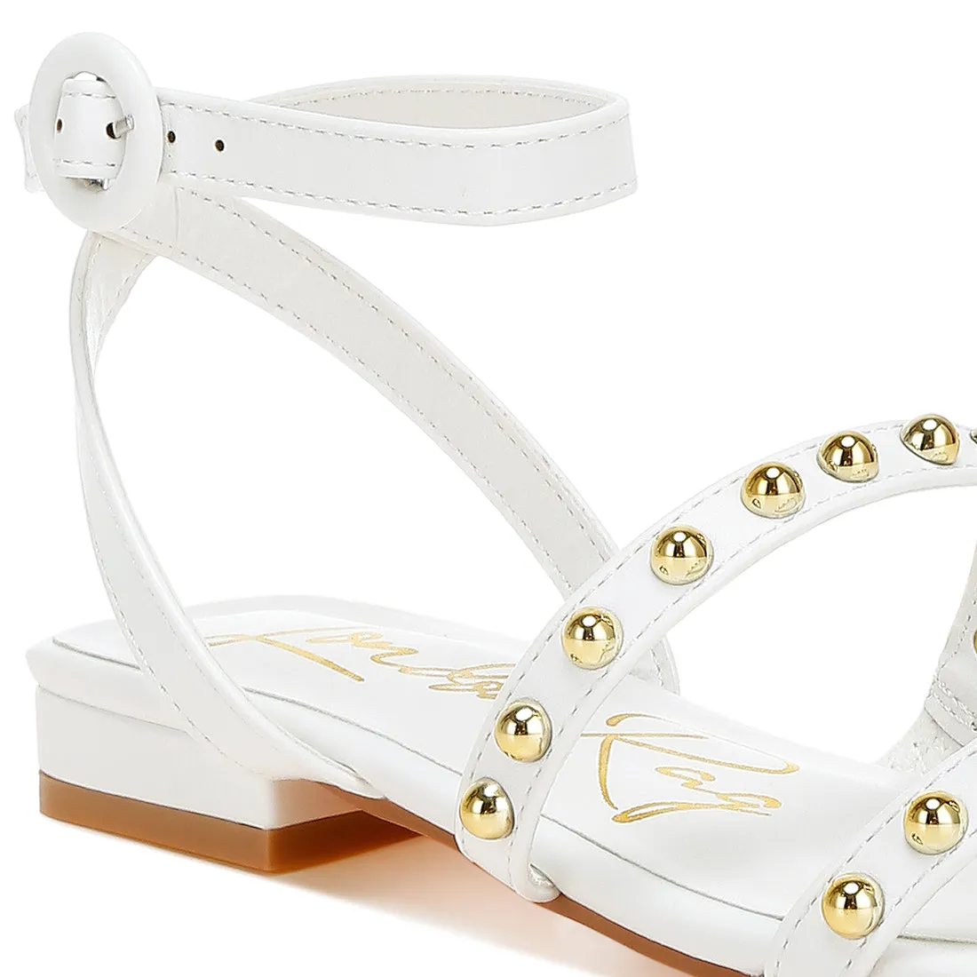 Studded Ankle Strap Flat Sandals