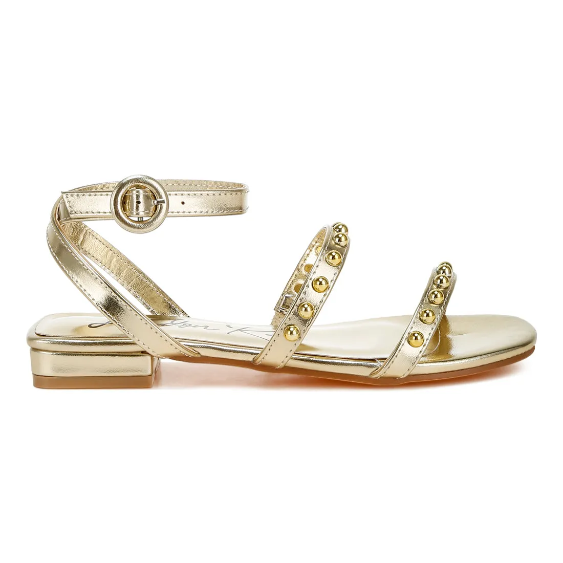Studded Ankle Strap Flat Sandals