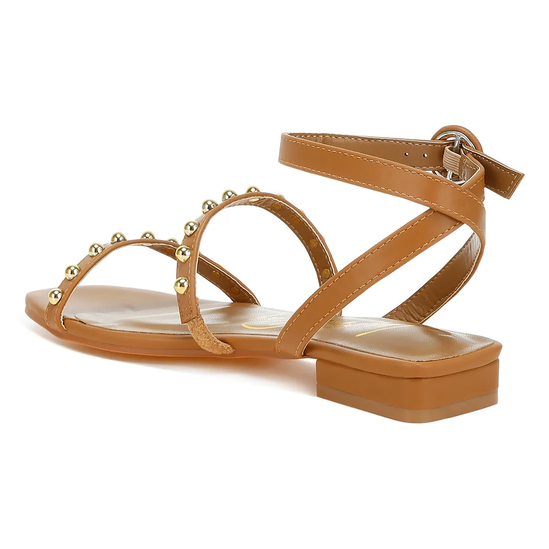 Studded Ankle Strap Flat Sandals