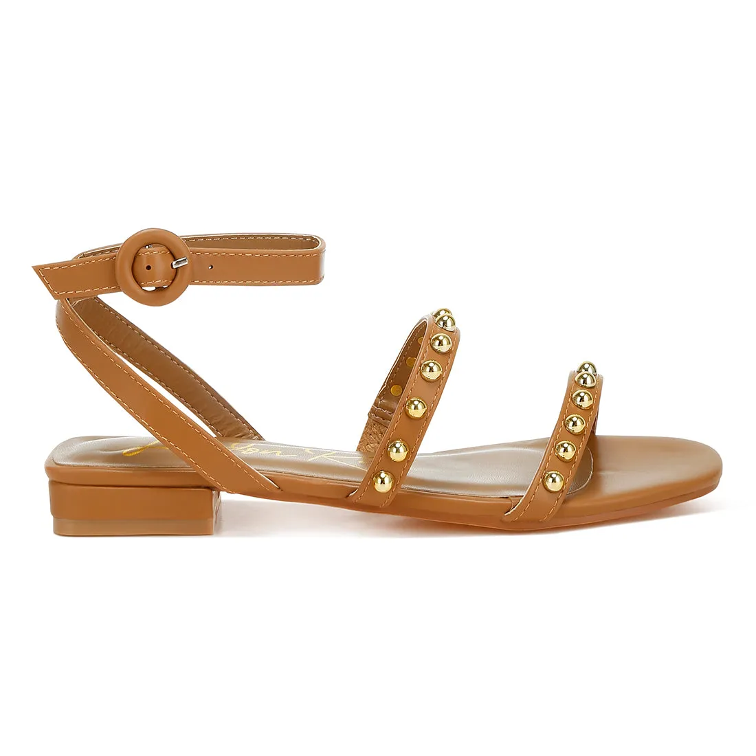 Studded Ankle Strap Flat Sandals