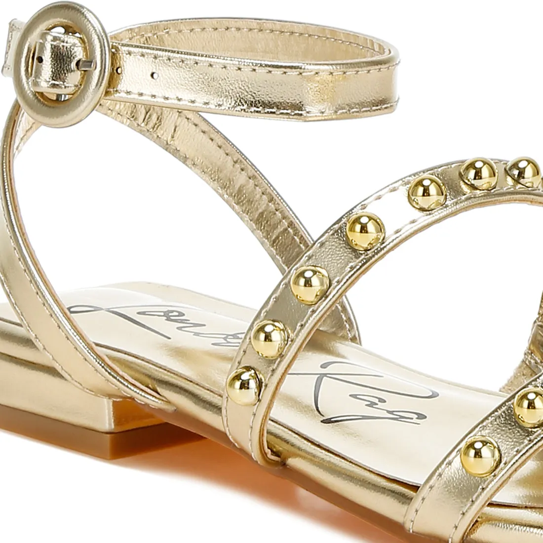 Studded Ankle Strap Flat Sandals