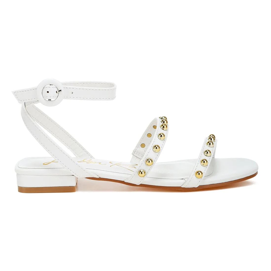 Studded Ankle Strap Flat Sandals