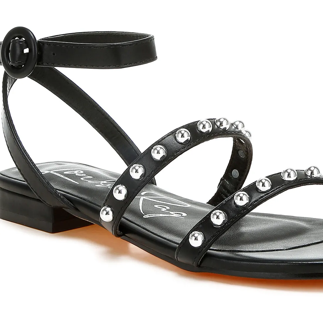Studded Ankle Strap Flat Sandals