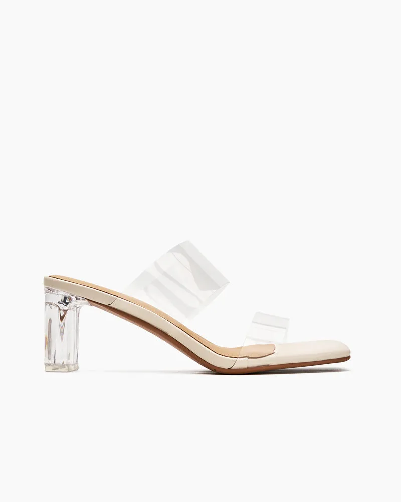 Transparent Chunky Backless Open Toe Heels