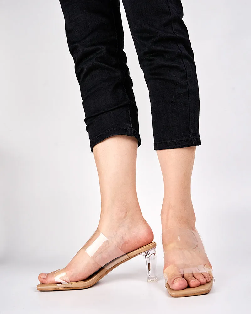 Transparent Chunky Backless Open Toe Heels