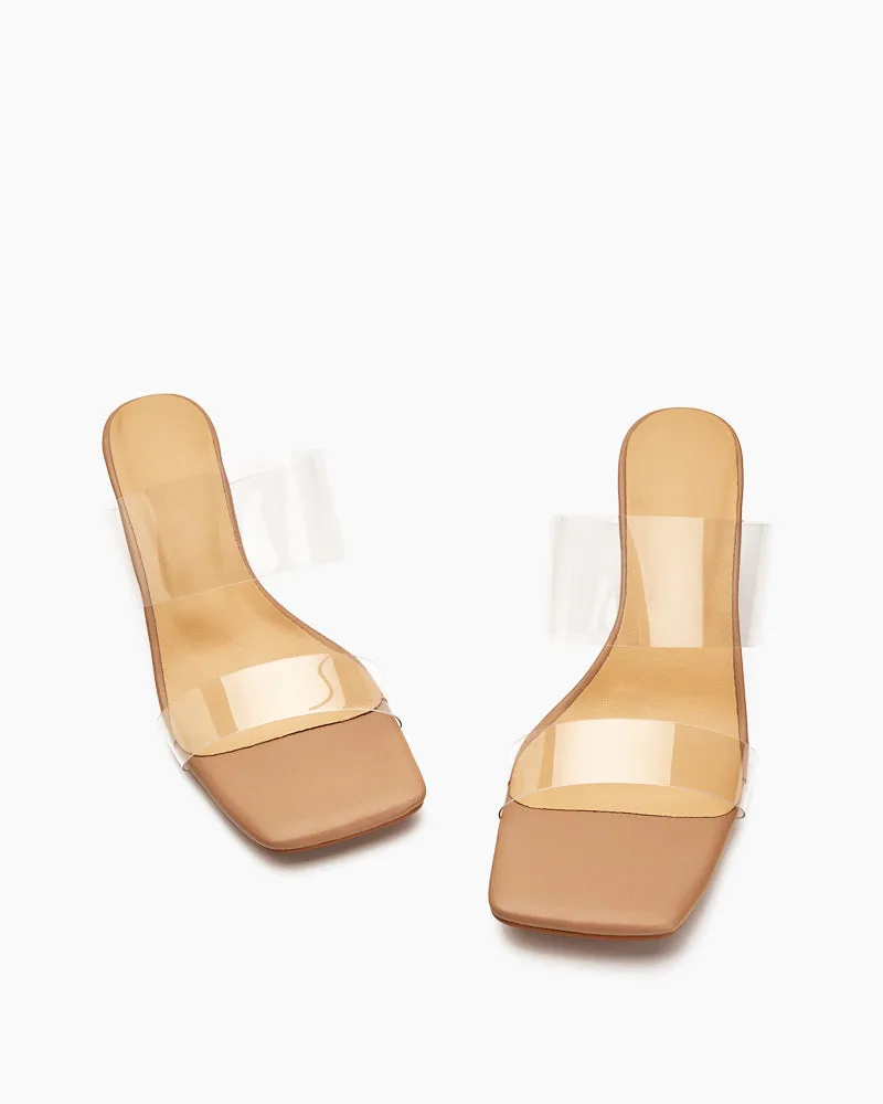 Transparent Chunky Backless Open Toe Heels