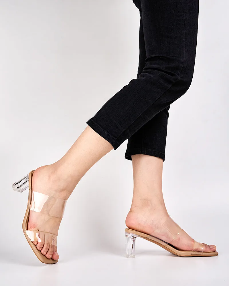 Transparent Chunky Backless Open Toe Heels