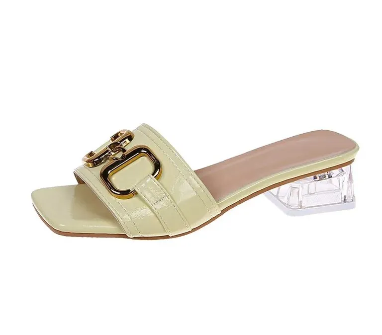 Transparent Square Heels Slides for Women