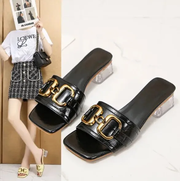 Transparent Square Heels Slides for Women