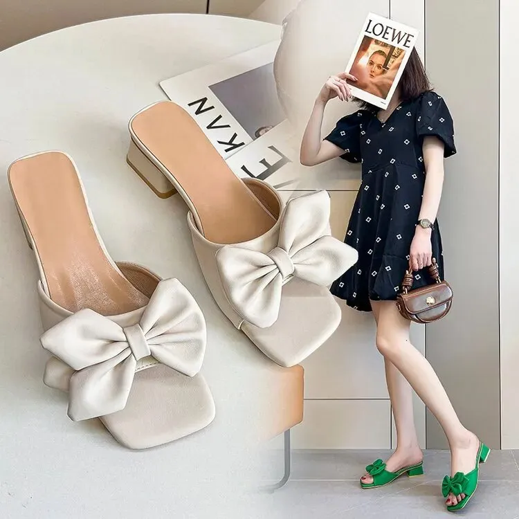 Transparent Square Heels Slides for Women