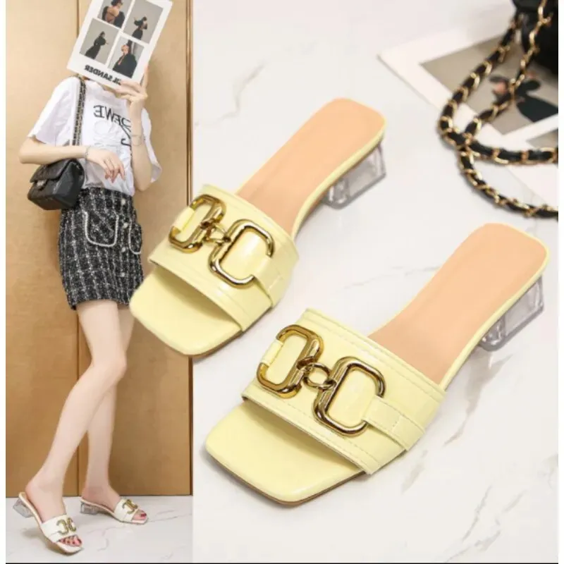 Transparent Square Heels Slides for Women