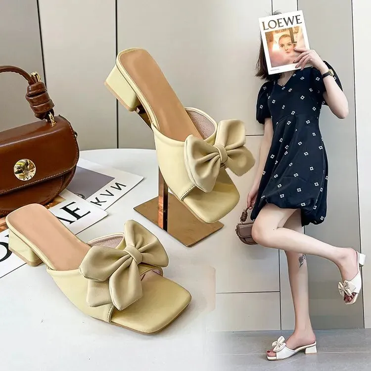 Transparent Square Heels Slides for Women