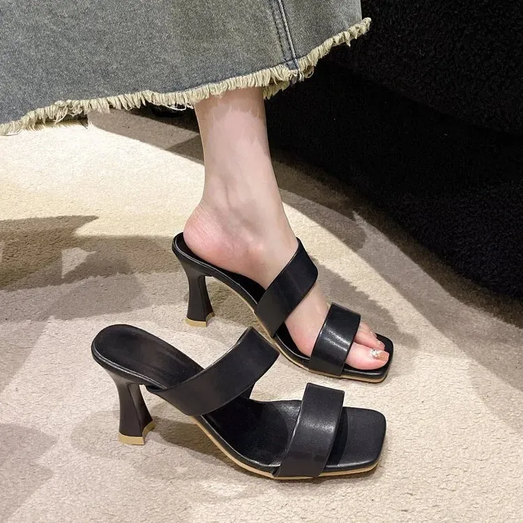 Transparent Square Heels Slides for Women