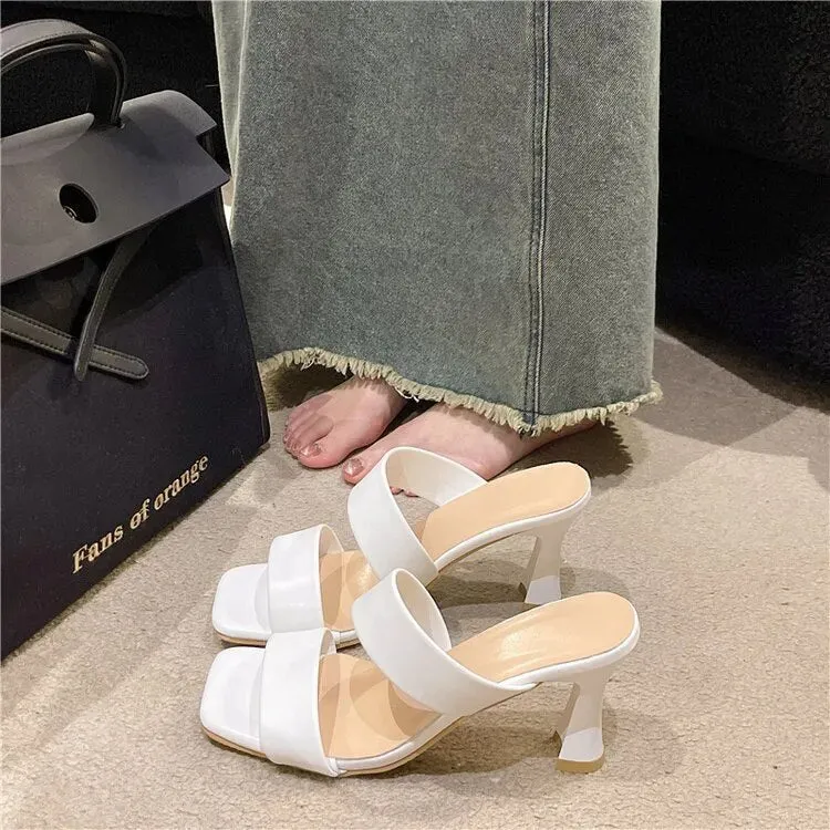 Transparent Square Heels Slides for Women
