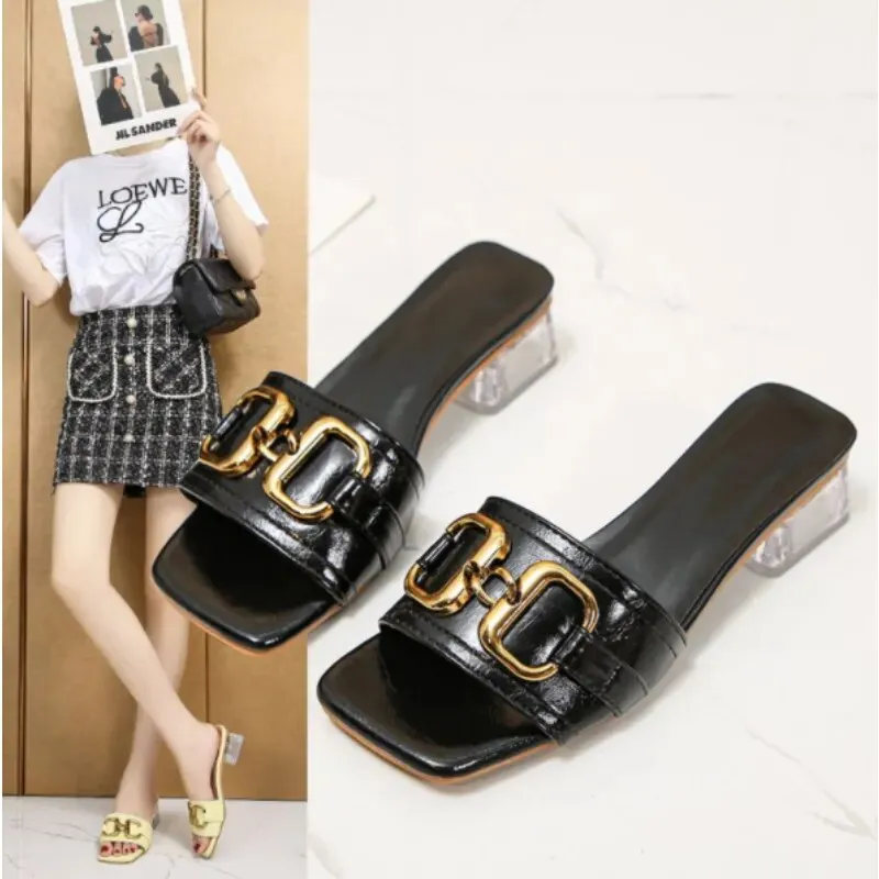 Transparent Square Heels Slides for Women
