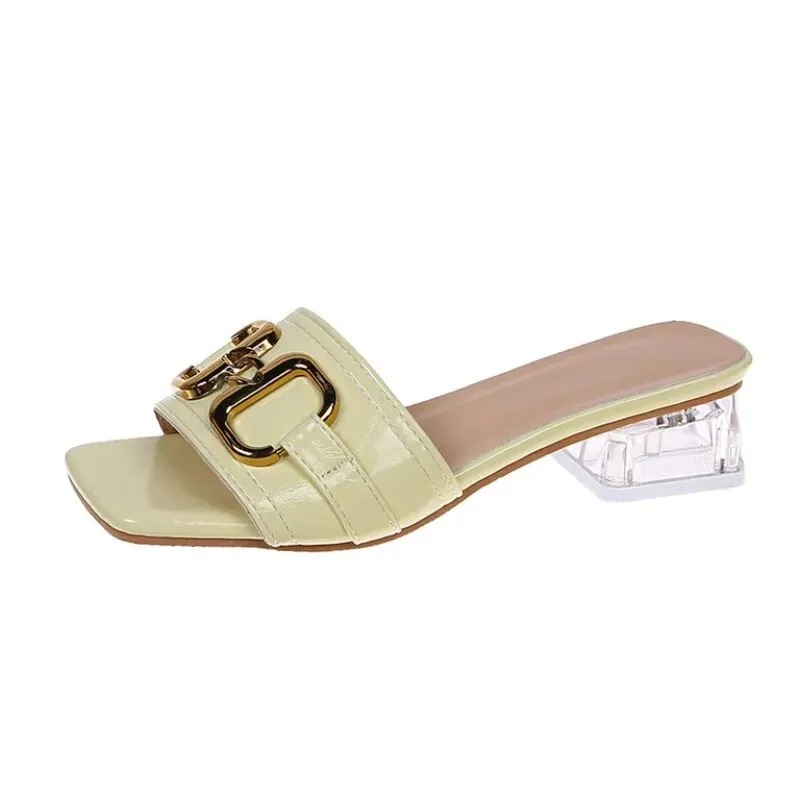 Transparent Square Heels Slides for Women