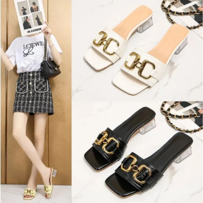 Transparent Square Heels Slides for Women
