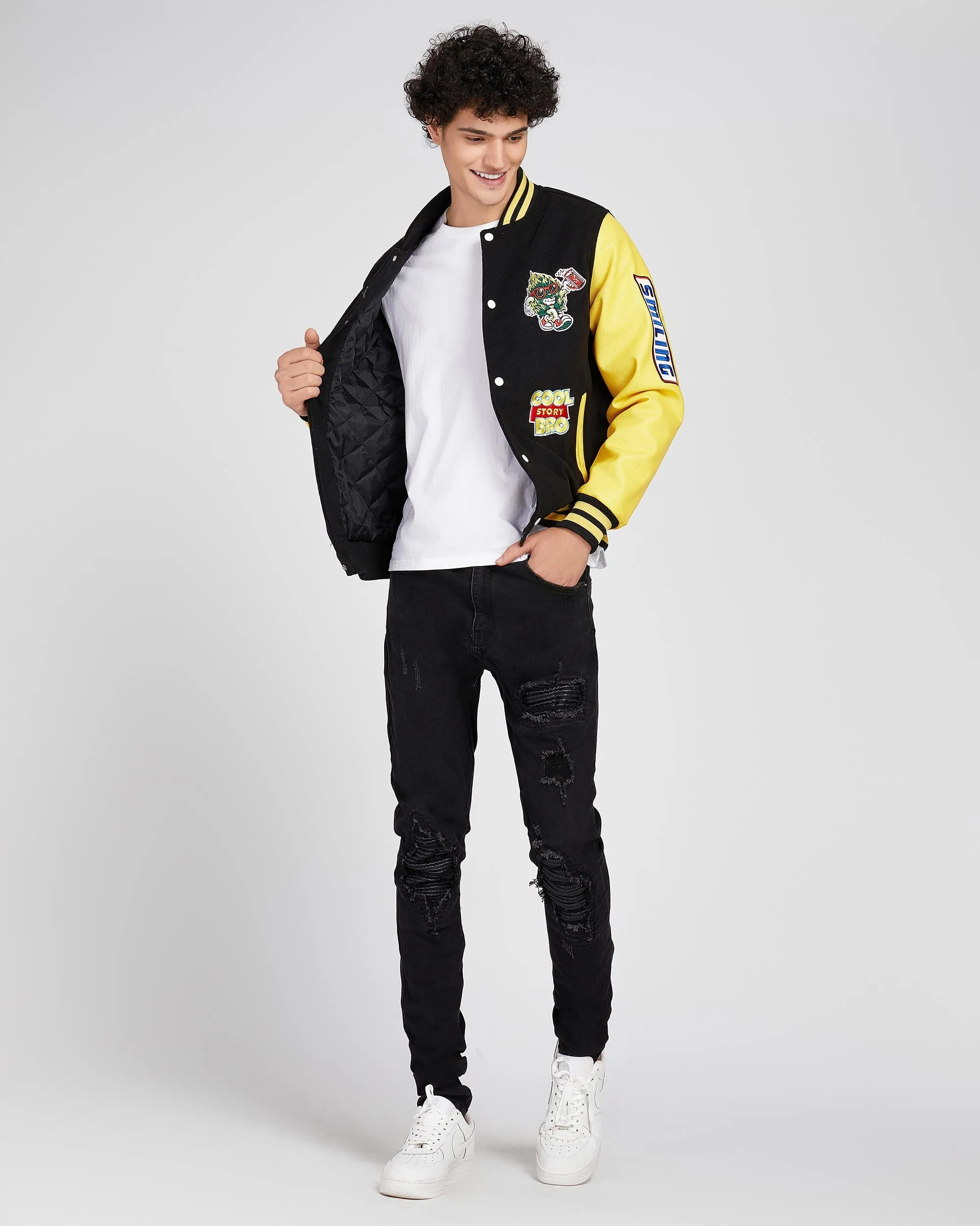 Vintage Baseball Jacket with Patches-Mexico Local Delivery