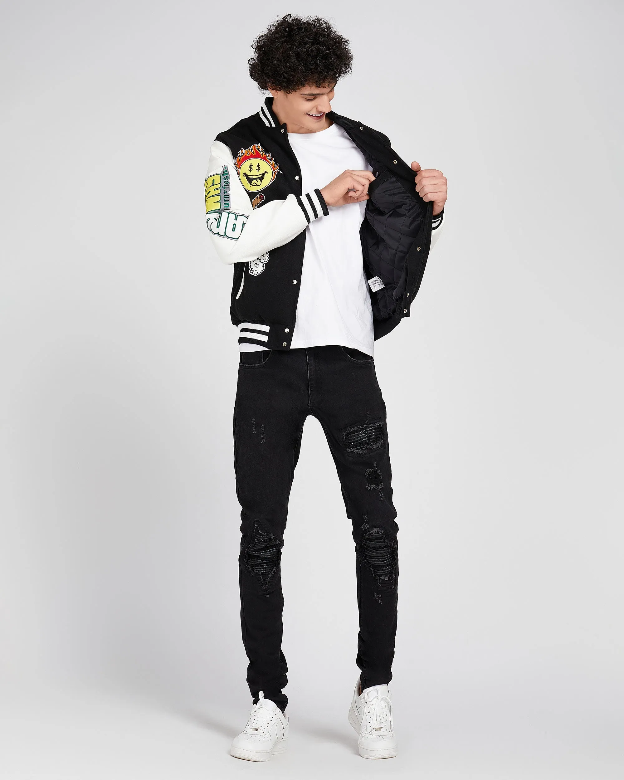 Vintage Baseball Jacket with Patches-Mexico Local Delivery