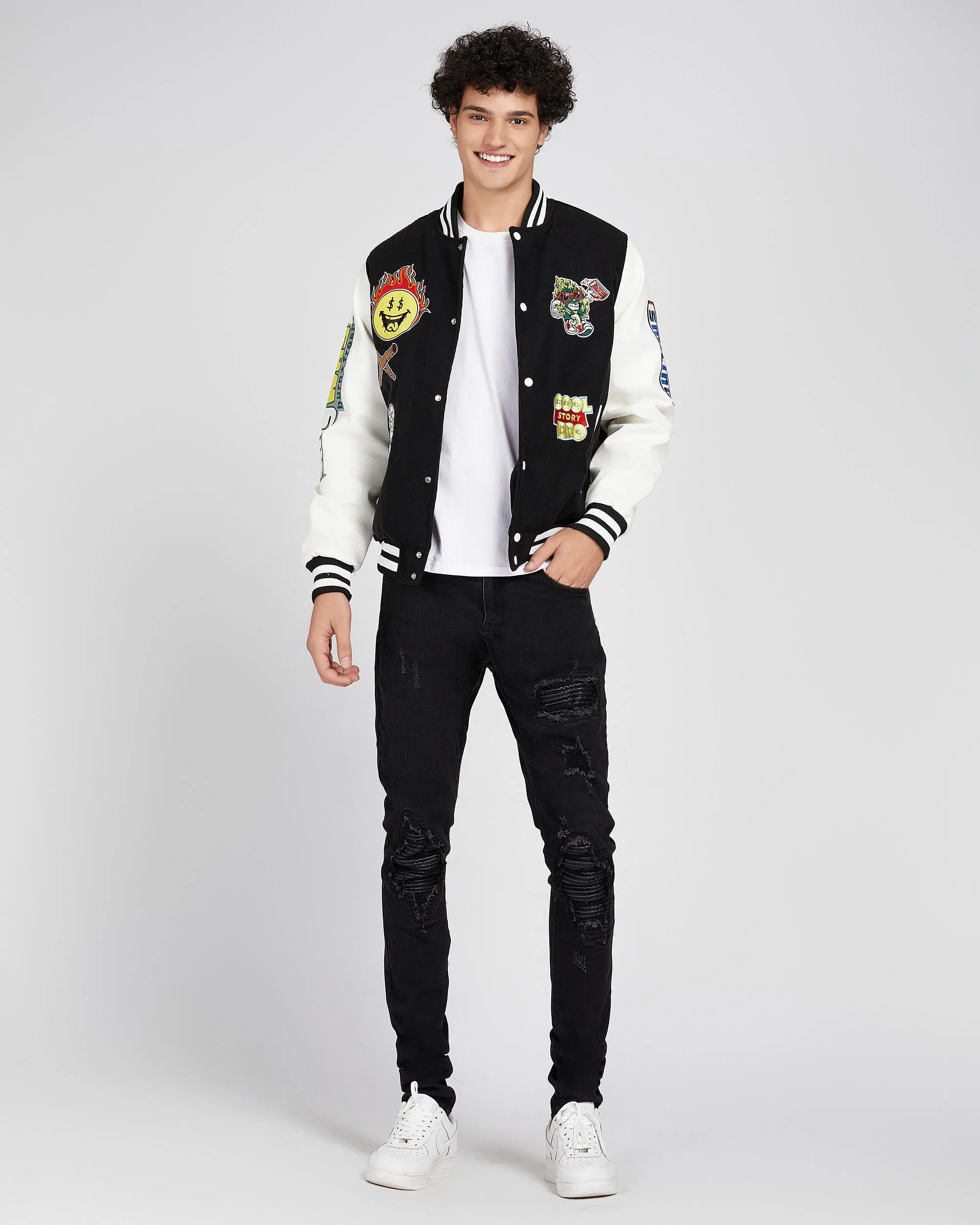 Vintage Baseball Jacket with Patches-Mexico Local Delivery