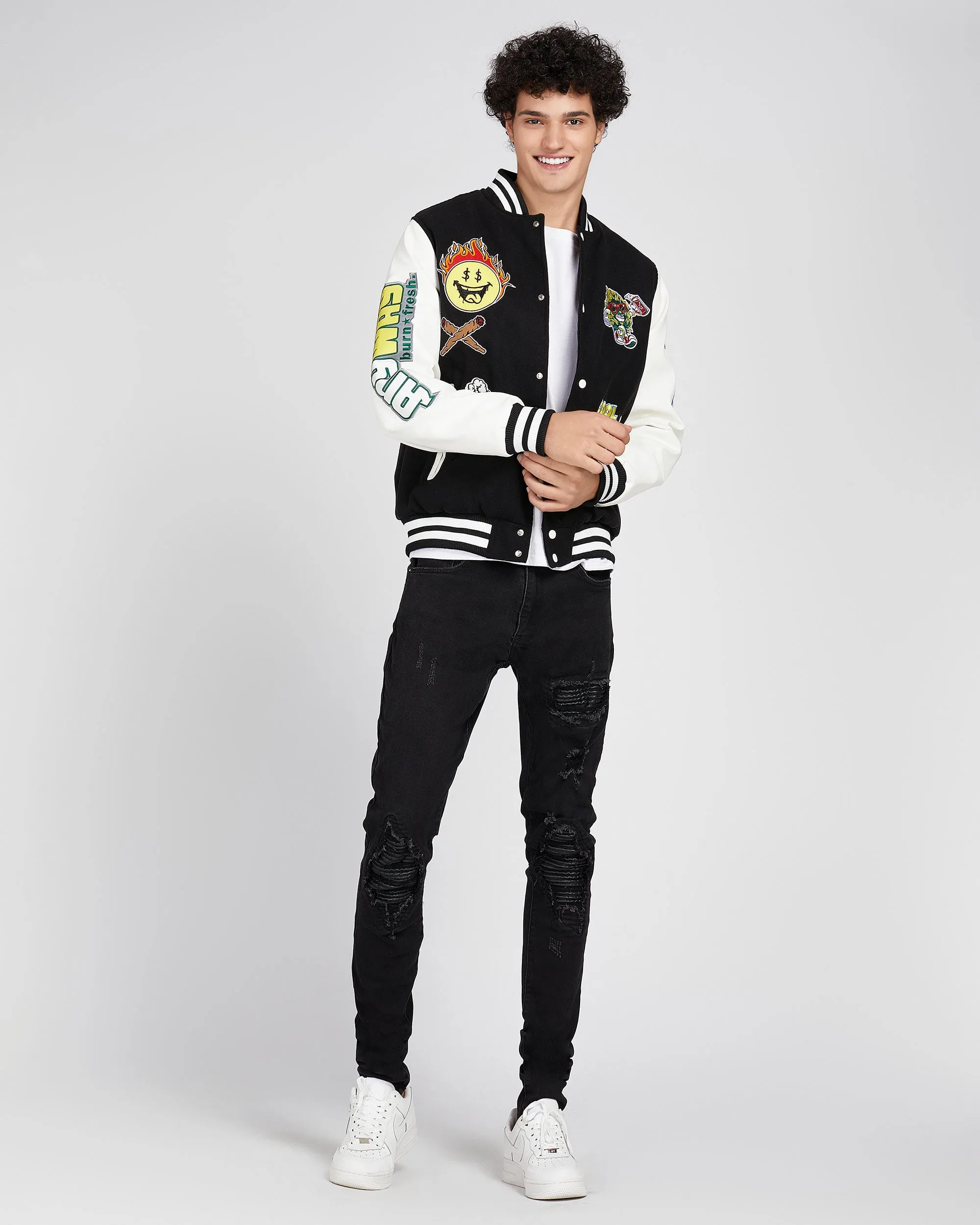 Vintage Baseball Jacket with Patches-Mexico Local Delivery